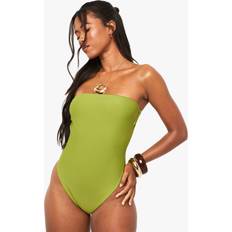 Women Swimsuits boohoo Bandeau Swimsuit Womens - Green