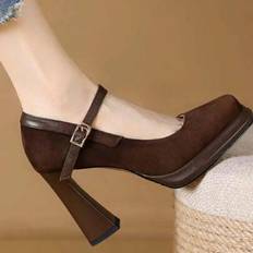 Waterproof Heels & Pumps Shein Autumn Winter Women High Heels Retro Waterproof Shoes