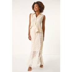 Roman Textured Mesh Skirt - Natural