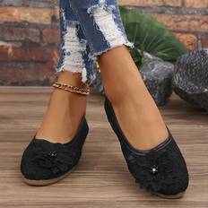Low Shoes Temu Elegant Women's Lace Ballet Flats Soft Sole Shallow Mouth