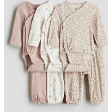 H&M 6-Delt Sæt Med Body Og Bukser - Støvet Rosa/Blomstret