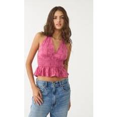 Stradivarius Embroidered Halterneck Top - Nude Pink