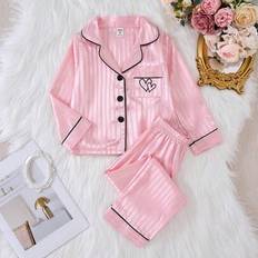 Stripes Night Garments Shein Young Girl Pink Striped Heart Pajama Set