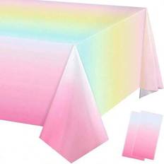 Shein 2 Pcs Pastel Rainbow Plastic Tablecloths