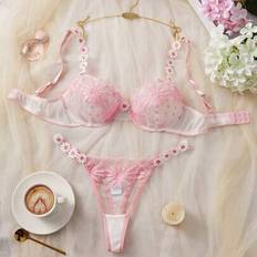 Pink Lingerie Sets Shein Women Underwear Lingerie Bra Panty Set With Embroidery Lace
