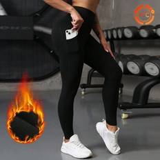 Shein Solid Thermal Sports Leggings With Phone Pocket Winter