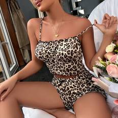 Leopard Sleepwear Shein Leopard Print Frill Trim PJ Set - Pajama