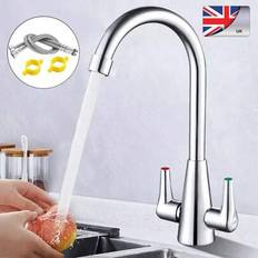 Shein Modern Kitchen Mixer Tap Dual Lever Swivel Spout Chrome