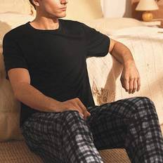 Shein Summer Casual Solid Color Short Sleeve T-Shirt Plaid Pants - Men's