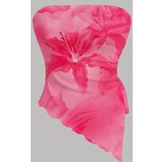Shein Romantic Floral Pattern Asymmetric Hem Bandeau Tank Top - Suitable For Summer