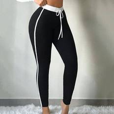 Shein Stretchy Casual Black White Patchwork Long Leggings - Black/White