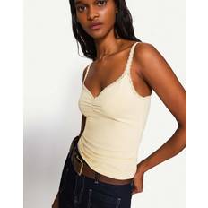 Yellow Tank Tops Bershka Lace Top With Straps - Yellow