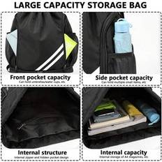 Nylon Gymsacks Shein Large Capacity Drawstring Sports Backpack - Black