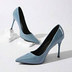 Blue - High Heel Heels & Pumps Shein Glossy Sky Blue Pointed Toe Low Vamp Nightclub - Blue