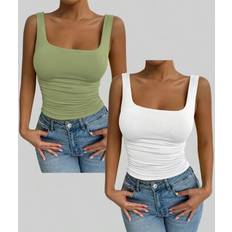 Shein Square Neck Pleated Slim Fit Basic Tank Top