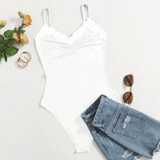 White Bodysuits Shein Pleated Spaghetti Strap Bodysuit
