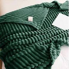 Green Blankets Shein Dark Striped Fleece Blanket Blankets Green