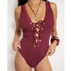 River Island Womens Purple Lace Up Textured Swimsuit