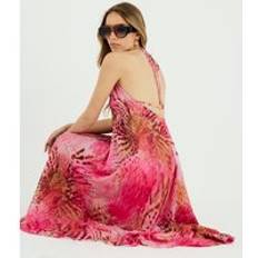 River Island Pink Animal Print Halter Neck Beach Dress - Pink