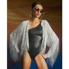 Capes & Ponchos River Island Premium Long Sleeve Fringed Cape - Silver
