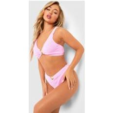 boohoo Shell Trim Crinkle High Waist Bikini Brief - Pink