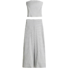 H&M 2-Piece Ribbed Top & Trousers Set - White/Black Striped