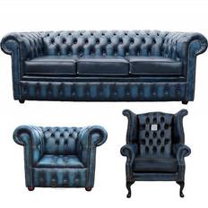 Chesterfield Antique Blue Sofa 200cm 3pcs 3 Seater