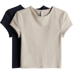 H&M 2-pack T-Shirts - Light Greige/Navy Blue