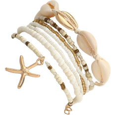 Shein 7pcs Bohemian Style Beaded Bracelets With Shell, Beads & Starfish Pendants For Women (Bead Colors Are Randomly Matched)