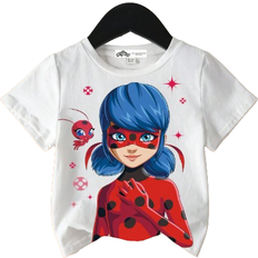 Shein Young Girl Cartoon Graphic White Round Neck Casual Summer T-Shirt