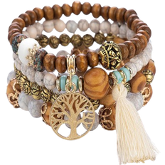 1set Bohemian Tassel & Hollow Out Tree Decor Beaded Bracelet For Women For Gift