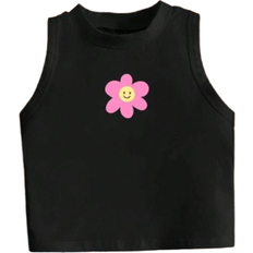 Shein Young Girl Casual Minimalist Cartoon Pattern Sleeveless Round Neck Tank Top - Summer
