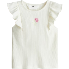 H&M Topp Med Broderat Motiv - Vit/Blomma