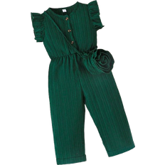 Shein Cap Sleeve Romper Med Blommig Ryggsäck - Mörk Grön