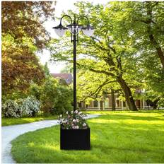 Outdoor Lighting Floor Lamps & Ground Lighting OutSunny 3-Head LED Solar Light Street Black Lamp Post