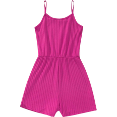 Shein Teen Girl Solid Color Spaghetti Strap Jumpsuit In Ribbed Fabric
