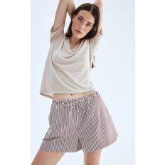 H&M Bukser & Shorts H&M Dame Bomuld Shorts - Hvid/Mørkebrunstribet