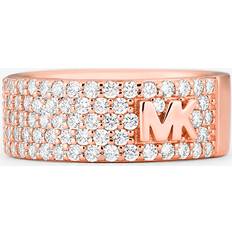 Michael Kors Ringar Michael Kors Precious Metal-Plated Sterling Silver Pavé Logo Ring - Rose Gold