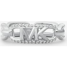 Michael Kors Ringar Michael Kors Metal-Plated Sterling Silver Pavé Empire Logo Ring - Silver