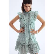 H&M Dame Lys Turkis Kjole Broderie Anglaise