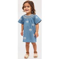 H&M Kjoler H&M Baby Blomstret Kjole Denim Broderier - Blå