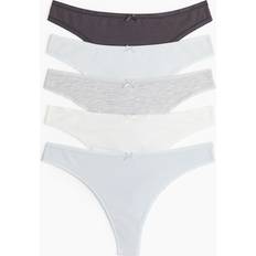 H&M 5-Pak Thong Ink Bomuld Trusser - Lyseblå/Mørkegrå