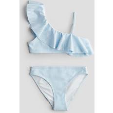 H&M Pige Stribet One Shoulder Bikini - Lyseblå