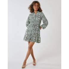 Shirt Dresses - Solid Colours Blue Vanilla Long Sleeve Mini Shirt Dress - Green