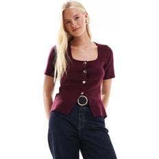 New Look Cardigans New Look Square Neck Short Sleeve Cardigan - Burgundy