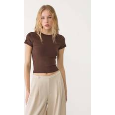 Brown - Elastane/Lycra/Spandex T-shirts Stradivarius Slim Fit Basic T-Shirt - Brown