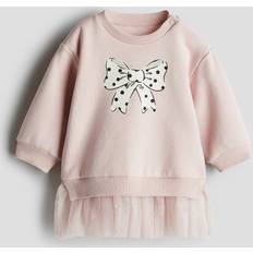 H&M Bow Tulle-skirt Sweatshirt Dress - Light Dusty Pink