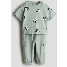 H&M Baby Mickey Mouse 2-Piece T-shirt and Joggers Set - Light Dusty Green