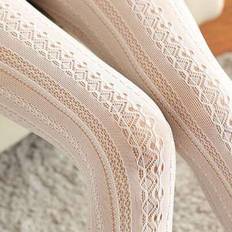 White Tights Shein Vintage Hollowed-Out Lace Pantyhose With Mesh - White