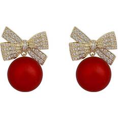 Tomtop Jms Christmas Girls Bow Round Bead Ball Crystal Dangle Earrings - Jewelry